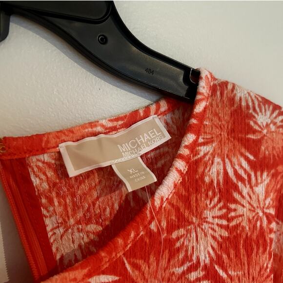 NWT Michael Kors Printed Tie-Waist Dress, Sangria Orange, Women's XL - Picture 5 of 8